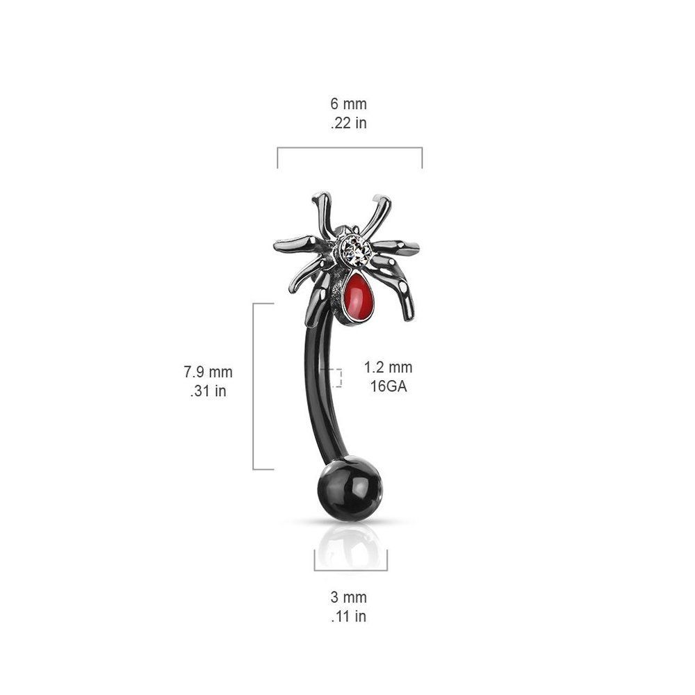 Crystal Set Red Spider 316l Surgical Steel Curved Barbells Eyebrow Rings